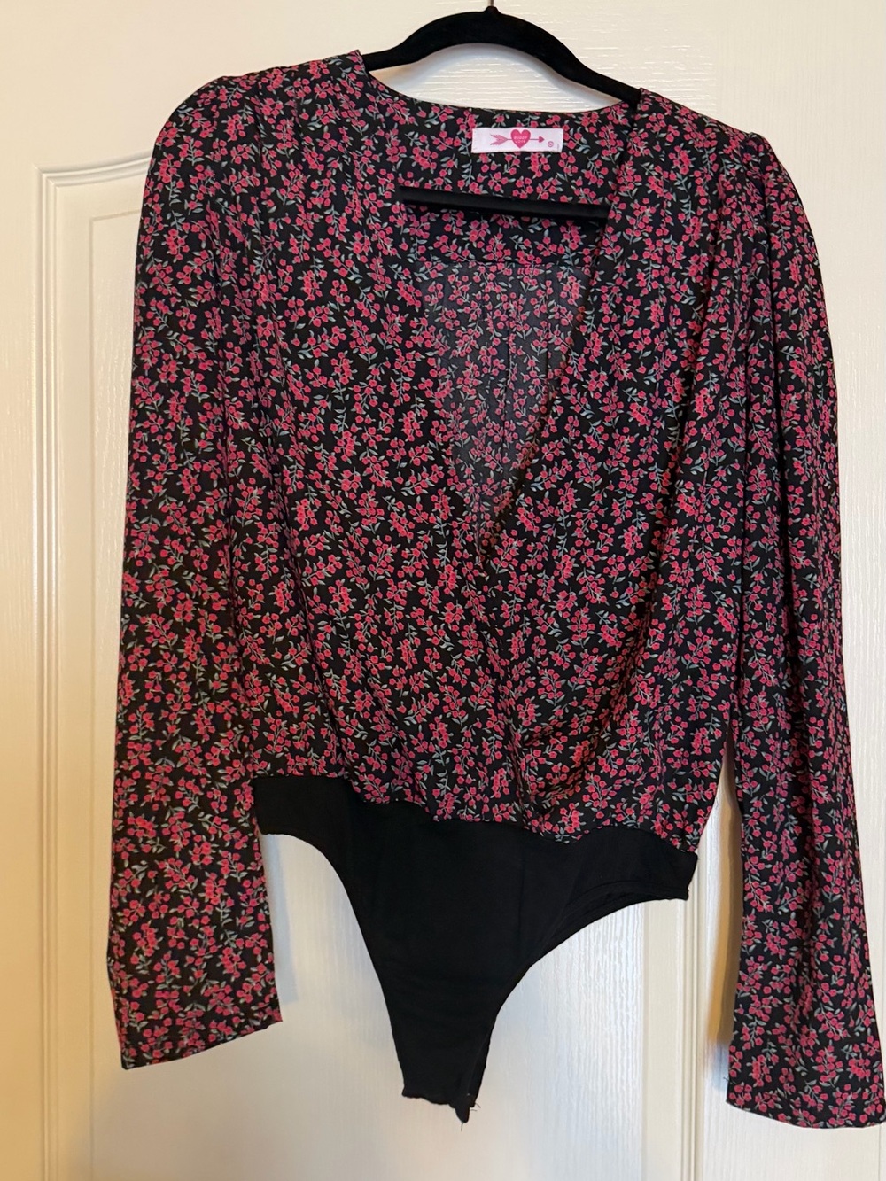 Buddy Love Black Bodysuit with Pink Floral Print